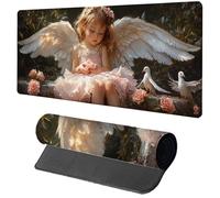 Tapis de Souris XXL 1000x500x3mm, Blanc Tapis Souris Fleur sous Main Bureau Gaming avec Base en Caoutchouc Antidérapante, Bords Cousus Grand Mouse Pad pour Accessoires Bureau Travail Cadeau C-1140