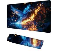 Tapis de Souris XXL 1000x500x3mm Bleu Souris Gaming Le Phoenix Tapis de Bureau, Accessoire Gaming, Haute Précision et Vitesse avec Bords Cousus et Base Antidérapante, pour Bureau, Maison f-173