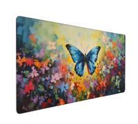 Tapis de Souris XXL 1000x500x3mm, Papillon Tapis de Souris Gaming, Fleur Mousepad Pattern Base Caoutchouc Antidérapant Surface, Haute Précision et Vitesse Bords Surpiqués pour Gamer, Ordinateur 0E-53