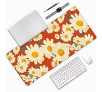 Tapis de Souris XXL 1000x500x3mm, Rouge Tapis de Souris Gaming, Marguerite Mousepad Pattern Base Caoutchouc Antidérapant, Haute Précision et Vitesse Bords Surpiqués pour Gamer, Ordinateur 0E-362