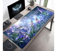 Tapis de Souris XXL 1000x500x3mm, Tapis de Souris Gamer Fleur, Grand sous Main, Base en Caoutchouc Antidérapante, Bords Cousus, Imperméable Mouse Pad Violet, Améliorer Précision PjY4907 W-E