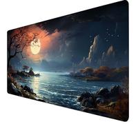 Tapis de Souris XXL 1000x500x3mm Tapis de Souris Lune Mouse Pad Océan Améliore la Précision et la Vitesse, Antidérapant Étanche, Bords Cousus, Accessoires Gaming, Ordinateur, Cadeau Homme Y7-1431