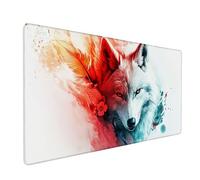 Tapis de Souris XXL 1200x400x3mm Tapis de Souris Blanc, Loup Grand Mouse Pad avec Coutures sur Les Bords Desk Mat, Protection Bureau avec Base Anti-Dérapage pour Joueur/Bureau, Femmes Cadeaux XZ-821