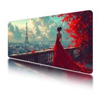 Tapis de Souris XXL 1200x600 mm, Tapis de Souris Rouge avec Caoutchouc Antidérapant et Imperméable, Sous Main Bureau Paris à Bords Cousus, Améliore la Précision et la Vitesse, pour Gamer, Bureau, O-36