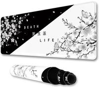 Tapis de Souris XXL 1200x600x2mm Grand Tapis de Souris de Jeu Fleur Blanche Noire avec Bords Cousus Surface Spéciale Améliore la Précision pour Souris Claviers Gamer Bureau