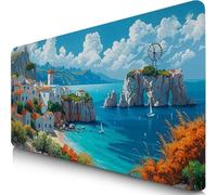 Tapis de Souris XXL 120x60cm Mer Tapis de Souris Gaming, Sous Main Bureau Gaming Village Accessoire Bureau Base en Caoutchouc Antidérapant Surface Confort, Mouse Pad pour Maison, Ordinateur, PC F0-414