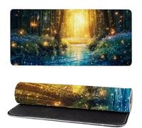 Tapis de Souris XXL 1400x600x3mm Luciole, Tapis de Souris Gaming ForêT, Amélioration de la Précision et de la Vitesse, Mouse Pad Gaming Base en Caoutchouc Antidérapant, Décoration de Bureau MM-864