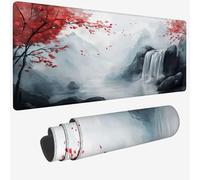 Tapis de Souris XXL 500x250x3mm, Blanc Grand Tapis de Souris avec Imperméable et Caoutchouc Antidérapant Paysage sous Main Bureau à Bords Cousus, Améliore la Précision et la Vitesse pour Gamer W-325