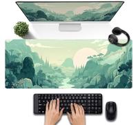 Tapis de Souris XXL 600x300x3 mm Canyon aux paysages Verts Grand Tapis de Souris de Jeu,avec Base Anti-Dérapage et Bords surpiqués Mouse Pad pour Gamer, Ordinateur, PC