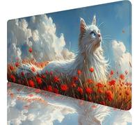 Tapis de Souris XXL 600x300x3mm, Gaming Tapis de Souris Blanc, Extended sous Main Bureau avec Base en Caoutchouc Antidérapante, Gaming Mouse Pad pour Gamer, Ordinateur, PC, Cadeau Homme, Chat 7-2182