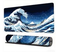 Tapis de Souris XXL 600x400 Bleu Tapis de Souris Vagues de l'océan Mousepad, Japonais Mouse Pad sous-Main Bureau Large Précision et Vitesse Améliorées Base Antidérapante pour Gamer et Bureau, Model15