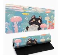 Tapis De Souris XXL 700x300mm, Motif Ocean Cat, Tapis de Souris Gamer avec Bords Cousus, Durable Base en Caoutchouc Antidérapante pour Clavier, Bureau à Domicile, Études, Gaming