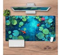 Tapis de Souris XXL, 700x400x3 mm Tapis de Souris Gaming, avec Coutures sur Les Bords Base en Caoutchouc antidérapante pour Gamer, PC, Ordinateur (Feuilles Lotus Koi)