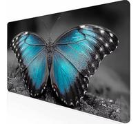 Tapis de Souris XXL 800 x 300 x 3MM Tapis de Souris Gamer Bleu Papillon, Accessoires Bureau avec Base Antidérapante et Bords Cousus, Deco Bureau, Cadeau Homme, Mousepad pour MacBook Jeux -z1c0908
