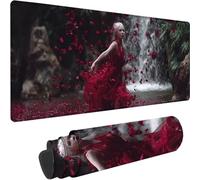 Tapis de Souris XXL 800 x 400 x 4 mm Grand Tapis de Souris Rouge Mouse Pad Cascade sous Main Bureau avec Bords Cousus Désign, Mousepad Gaming Imperméable Antidérapant pour Bureau Decor, Cadeau z-3759