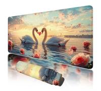 Tapis de Souris XXL 800x300 mm, Grand Tapis de Souris Cygne avec Imperméable et Caoutchouc Antidérapant, sous Main Bureau Animal à Bords Cousus, Améliore la Précision et la Vitesse pour Gamer, T-62