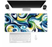 Tapis de Souris XXL 800x300mm, Grand Tapis de Souris de Jeu Bleu Blanc | Portable Améliore la précision et la Vitesse, Flots Tapis de Bureau Antidérapante Pour Le Bureau Et La Maison
