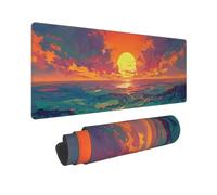 Tapis de Souris XXL 800x300x3mm, Coucher De Soleil Tapis de Souris Gaming, Plage Mousepad Pattern Base Caoutchouc Antidérapant, Haute Précision et Vitesse Bords Surpiqués pour Gamer, Ordinateur 0E-596