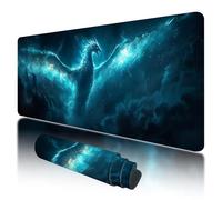Tapis de Souris XXL 800x400 mm, Grand Tapis de Souris Vert avec Imperméable et Caoutchouc Antidérapant, sous Main Bureau Dragon à Bords Cousus, Améliore la Précision et la Vitesse pour Gamer, J-56
