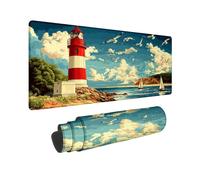 Tapis de Souris XXL 800x400 mm, Tapis de Souris Phare Pattern avec Base en Caoutchouc Antidérapant Surface, Imperméable Mouse Pad avec Bords Surpiqués Désign, Decoration Bureau Desk, Cadeau Homme W-10