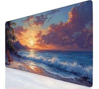 Tapis de Souris XXL 800x400x3mm Grand Tapis de Souris Vagues De L'Océan Mouse Pad Bleu sous Main Bureau, Base en Caoutchouc Antidérapante, Haute Précision Accessoire Bureau pour Gamer, Maison YG-885