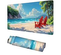 Tapis de Souris XXL 800x400x3mm La Plage Souris Gaming Bleu Tapis de Bureau, Accessoire Gaming, Haute Précision et Vitesse avec Bords Cousus et Base Antidérapante, pour Bureau, Maison f-102