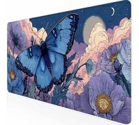 Tapis de Souris XXL 900 x 400 mm Tapis de Souris Gamer Bleu Papillon, Accessoires Bureau avec Base Antidérapante et Bords Cousus, Deco Bureau, Cadeau Anniversaire Homme, Mousepad pour MacBook -z1c0904