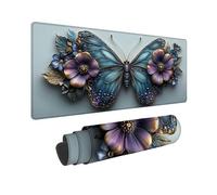 Tapis de Souris XXL 900 x 400 x 3MM Tapis de Souris Bleu Accessoire Bureau Travail Papillon, Résistant à Usure Lavable, Gaming Accessoire avec Base en Caoutchouc Antidérapante pour Bureau -TL59HG
