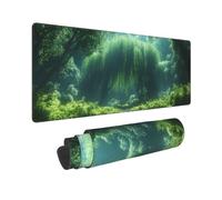 Tapis de Souris XXL 900x300x3mm, Vert Tapis de Souris Gaming, Arbre Mousepad Pattern avec Base Caoutchouc Antidérapant Surface, Haute Précision et Vitesse Bords Surpiqués pour Gamer, Ordinateur 0E-608