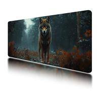 Tapis de Souris XXL 900x400 mm, Tapis de Souris Gris avec Caoutchouc Antidérapant et Imperméable, sous Main Bureau Loup à Bords Cousus, Améliore la Précision et la Vitesse, pour Gamer, Bureau, O-10