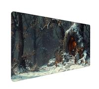 Tapis de Souris XXL 900x400x3mm, Blanc Tapis de Souris Gamer, ScèNe De Neige Gaming Mouse Pad avec Bords Cousus et Base Antidérapante en Caoutchouc, Gaming Accessoire et Accessoire Bureau C-9772