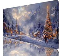 Tapis de Souris XXL 900x400x3mm, Gaming Tapis de Souris Blanc, Extended sous Main Bureau avec Base en Caoutchouc Antidérapante, Gaming Mouse Pad pour Gamer, Ordinateur, PC, ScèNe De Neige T-2958