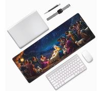 Tapis de Souris XXL 900x400x3mm, Jésus Tapis de Souris Gaming, Ciel Étoilé Mousepad Pattern Base Caoutchouc Antidérapant, Haute Précision et Vitesse Bords Surpiqués pour Gamer, Ordinateur 0E-890