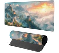 Tapis de Souris XXL 900x400x3mm, Vert Tapis Souris Grande Muraille sous Main Bureau Gaming avec Base en Caoutchouc Antidérapante, Bords Cousus Grand Mouse Pad pour Accessoires Bureau Travail 2-5084