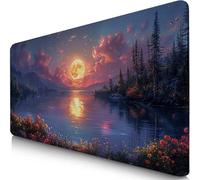 Tapis de Souris XXL 90x40cm Lune Tapis de Souris Gaming, sous Main Bureau Gaming Lac Accessoire Bureau Base en Caoutchouc Antidérapant Surface Confort, Mouse Pad pour Maison, Ordinateur, PC F0-688