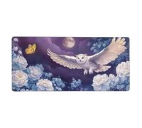 Tapis de Souris XXL Blanc 600 x 300 mm, Base en Caoutchouc Antidérapante Hibou Tapis Souris Etendu, Surface Nanotextile de Haute Précision Améliore la Mousepad Durable avec et la Vitesse M445