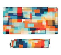 Tapis de Souris XXL Bleu Orange 800 x 300 x 3 mm, Grand Tapis de Souris Gamer Mosaïque sous Main Bureau à Bords Cousus, Mouse Pad avec Base en Caoutchouc Antidérapante pour Maison et Bureau -MP523