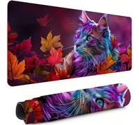 Tapis de Souris XXL Chat 1400x600x3mm Antidérapant Rubber Base Tapis de Souris Gamer Feuilles Précision Compatible Toutes Mouse, Revêtement Doux Imperméable Protege Bureau pour Home Bureau xg-670