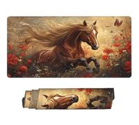 Tapis de Souris XXL Cheval Brun 1000 x 500 x 3 mm, Grand Tapis de Souris Gamer Fleurs sous Main Bureau à Bords Cousus, Mouse Pad avec Base en Caoutchouc Antidérapante pour Maison et Bureau -MP967