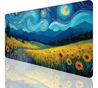 Tapis de Souris XXL Ciel étoilé,Tournesol Tapis de Souris 1200x600x3mm avec Base en Caoutchouc Antidérapante,Bords Cousus Mouse Pad Imperméable,Accessoire Bureau Decoration Chambre,Cadeau Femme,o-299