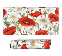 Tapis de Souris XXL Coquelicot 900 x 400 x 3 mm, Grand Tapis de Souris Gamer Marguerite sous Main Bureau à Bords Cousus, Mouse Pad avec Base en Caoutchouc Antidérapante pour Maison et Bureau -MP195