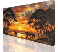Tapis de Souris XXL Coucher de Soleil,Éléphant Tapis de Souris 800x300x3mm avec Base en Caoutchouc Antidérapante,Bords Cousus Mouse Pad Imperméable,Gaming Accessoire Bureau Decoration Cadeau,o-224