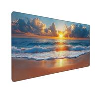 Tapis de Souris XXL Coucher De Soleil, Vagues De L'OcéAn Tapis de Souris Gamer 1600x800x3mm, sous Main Bureau avec Rubber Base, Gaming Accessoire Bureau, Mousepad Grand avec Bords Cousus, S-8068