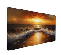 Tapis de Souris XXL Coucher De Soleil, Vagues De L'OcéAn Tapis de Souris Gamer 600x300x3mm, sous Main Bureau avec Rubber Base, Gaming Accessoire Bureau, Mousepad Grand avec Bords Cousus, S-8979
