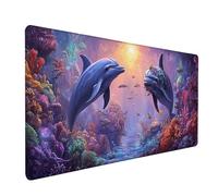 Tapis de Souris XXL Dauphin, OcéAn Tapis de Souris Gamer 600x300x3mm, Sous Main Bureau avec Rubber Base, Gaming Accessoire Bureau, Mousepad Grand avec Bords Cousus, pour PC Ordinateur, Clavier, S-7185