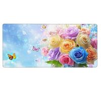 Tapis de Souris XXL Fleur Tapis Souris 600x300x3mm, Papillon étendu Mouse Pad Base Antidérapante, Coutures sur Les Bords, Imperméable et Durable Mousepad Accessoires Bureau, Fourniture Bureau G-1F52