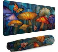 Tapis de Souris XXL Gaming 900x400x3mm,Papillon Précision Compatible Toutes Souris, Antidérapant Matériau Caoutchouc Bordure Couture Tapis de Bureau Résistante à l'usure Champignon Femme Homme xg-531