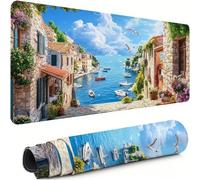 Tapis de Souris XXL Gaming 900x400x3mm,Petite ville Précision Compatible Toutes Souris, Antidérapant Matériau Caoutchouc Bordure Couture Tapis de Bureau Résistante à l'Usure Mouette Femme Homme xg-445