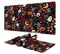 Tapis de souris XXL - Grand tapis de souris de jeu - 90 × 40 cm - Bords cousus - Avec fleurs et citrouilles - Grand sous-main avec dessous en caoutchouc antidérapant et bord cousu - Pour la maison et