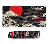 Tapis de Souris XXL Japonais 1000 x 500 x 3 mm, Grand Tapis de Souris Gamer Tour du Mont Fuji sous Main Bureau à Bords Cousus, Mouse Pad avec Base en Caoutchouc Antidérapante pour Maison -MP945